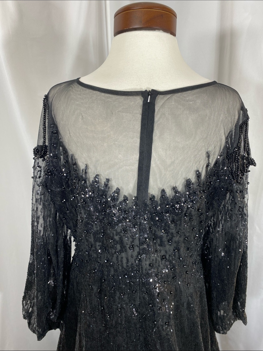 Mac Duggal Black Jewel Encrusted Illusion Long Sleeve A-line Gown Size 14 NWT - Picture 14 of 16